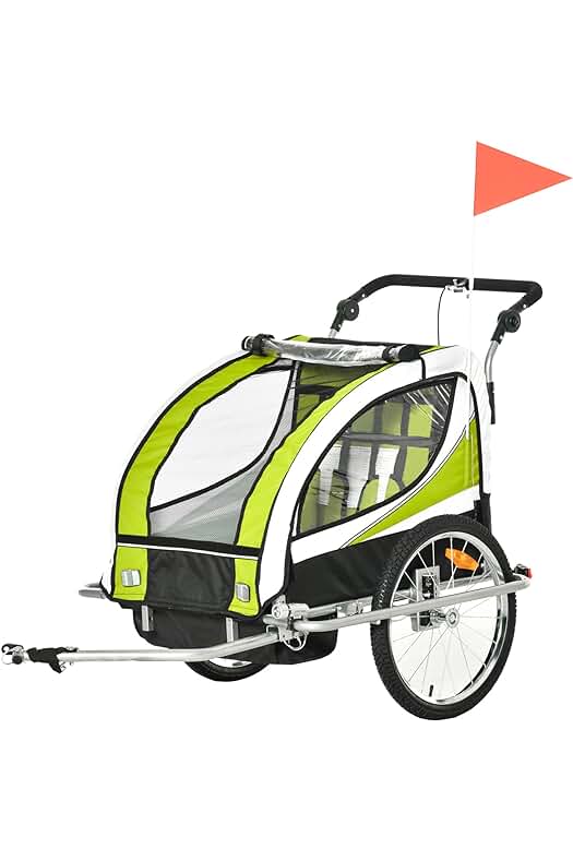 Remolque para bicicleta con asiento acolchado y rueda delantera giratoria para niños de 2 plazas.