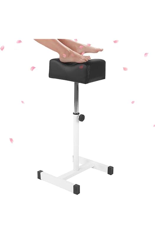 Reposapiés pedicura regulable con cojín de piel sintética para salón de spa y cuidado de piernas.