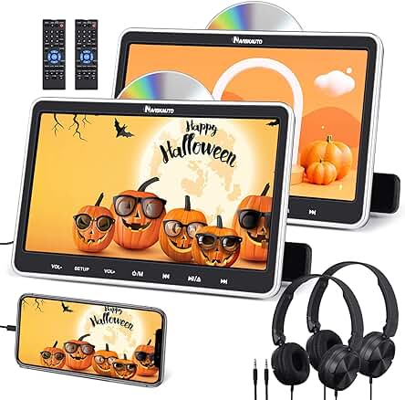 Reproductor de DVD para coche con monitores duales de 10,1 y 2 auriculares inalámbricos.