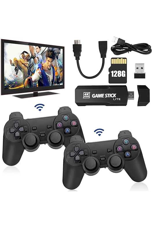 Retro Game Stick: Wireless Console with 40000+ Games and Dual Wireless Controllers