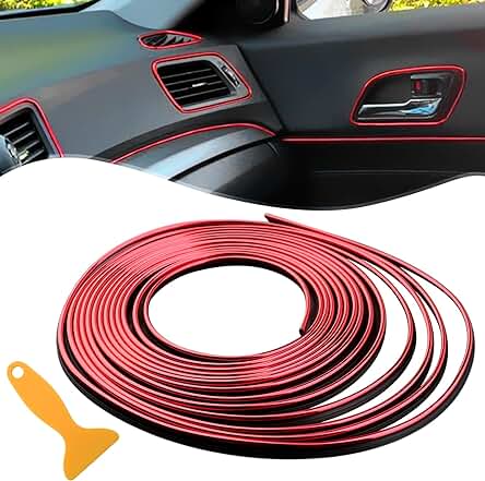 Ribete decorativo para automóvil - 5 metros de moldura interior para coche (rojo)