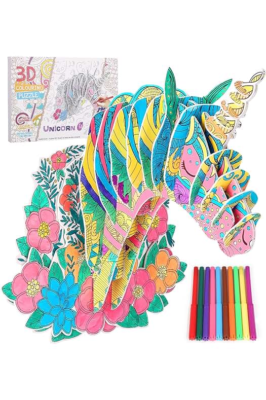 Rompecabezas Unicornio 3D para Colorear: Divertido Juguete Creativo de Bricolaje para Niños de 6 a 12 Años.