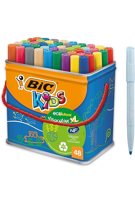 Rotuladores Lavables para Niños BIC Kids Visacolor XL, Punta Gruesa, Multicolor - Paquete de 48 Unidades.