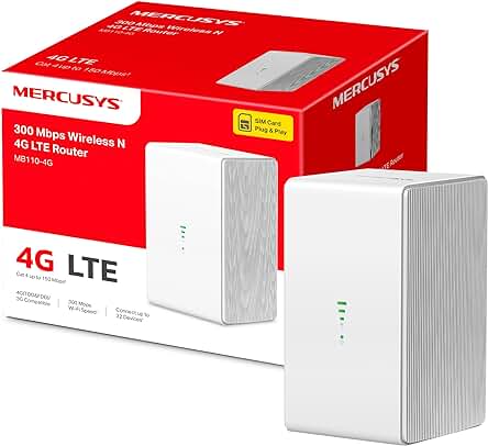 Router 4G SIM - Mercusys MB110-4G: Conexión rápida y estable para hasta 32 dispositivos.