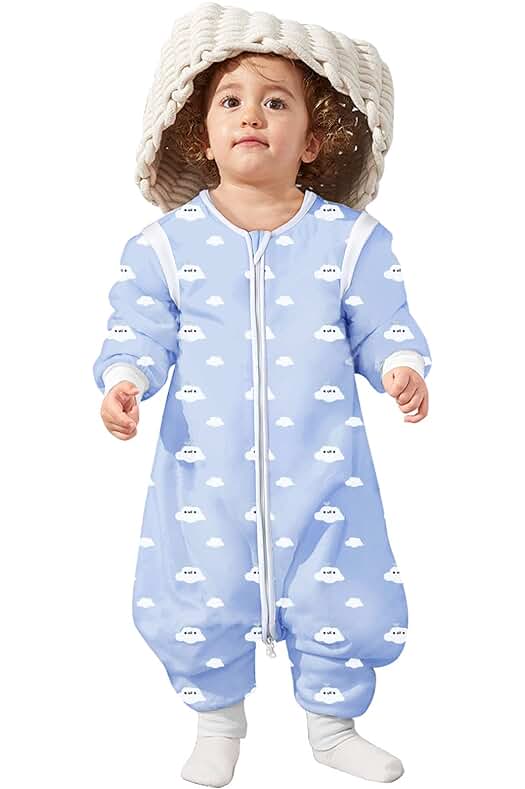 Saco de dormir de algodón orgánico para bebés con mangas extraíbles - Cielo azul y nubes blancas
