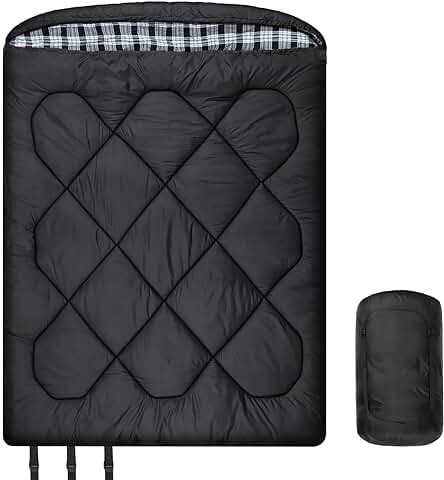 Saco de dormir doble de invierno para parejas, cálido, impermeable y con forro de franela