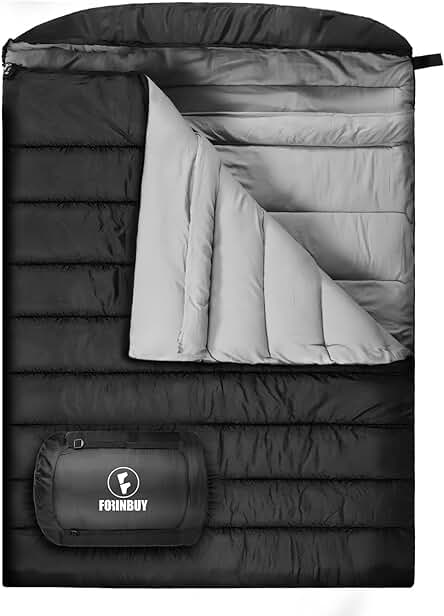Saco de dormir doble impermeable para 2 personas, ideal para acampar en clima frío