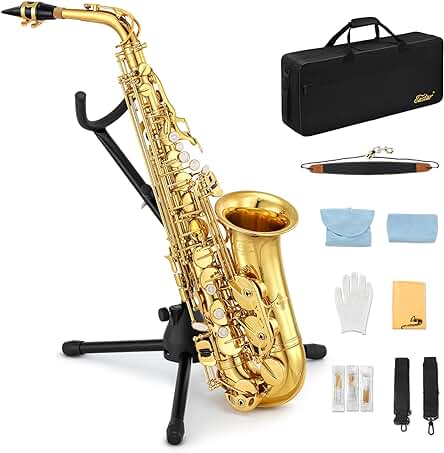 Saxofón Alto Eastar AS-? Gold Lacquer para principiantes con kit completo de accesorios