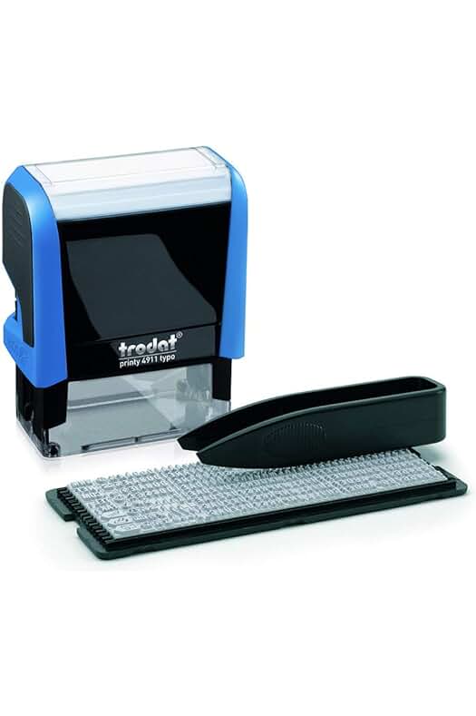 Sello automático Trodat Printy 4911 con tinta negra incorporada para componer texto en 3 líneas.