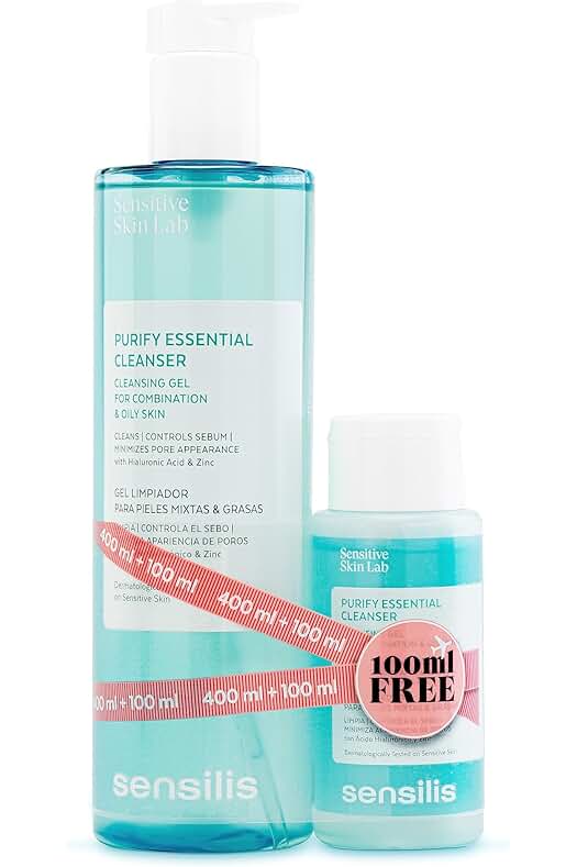 Sensilis - Gel Limpiador Purificante con Ácido Hialurónico y Zinc - 400 ml + 100 ml