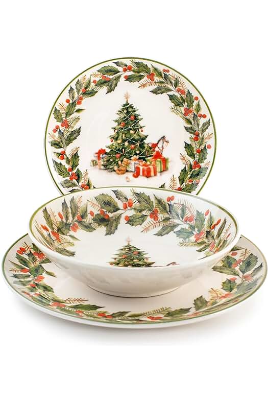 Servizio tavola natalizio 18 pezzi garland - Elegante set natalizio para la mesa de Navidad de 18 piezas.