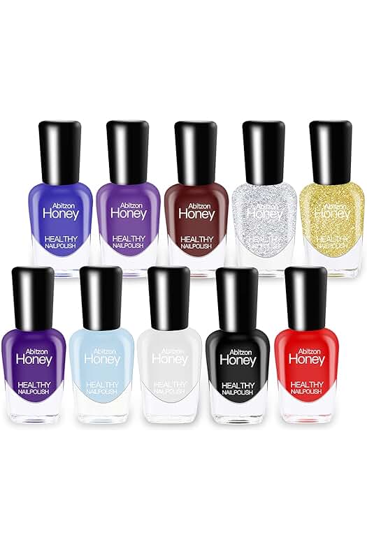 Set de 10 esmaltes de uñas ecológicos, no tóxicos, de secado rápido y fáciles de remover.