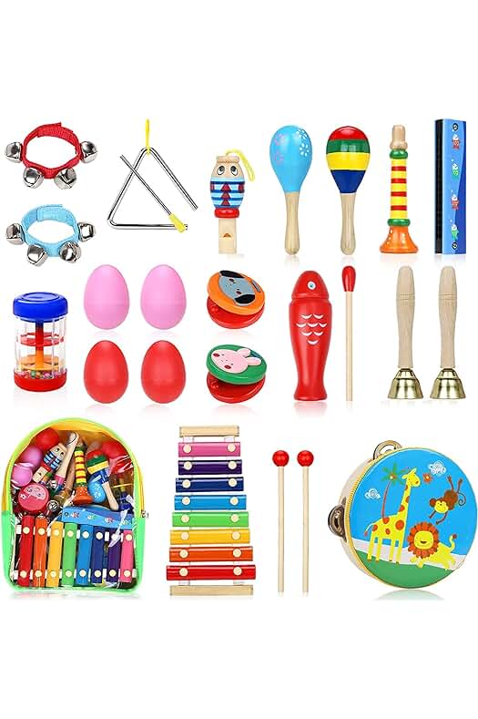 Set de 24 Juguetes Musicales para Niños: Instrumentos Educativos de Madera para Navidad y Cumpleaños.