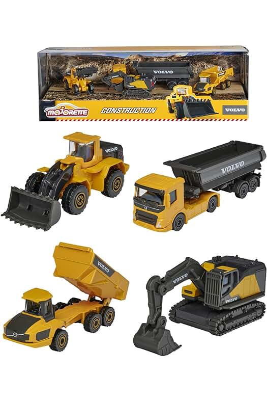 Set de 4 Vehículos de Construcción Volvo - Duraderos y Realistas para Jugar y Coleccionar