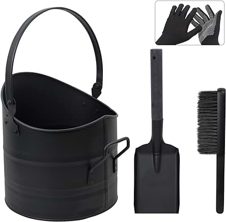 Set de Accesorios para Chimenea: Cubo de Cenizas de 10L con Pala y Escoba