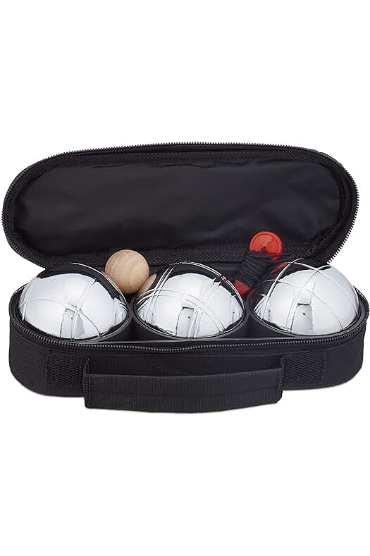 Set de Bolas de Petanca de Acero y Nailon, con Bolsa de Transporte - Negro/Plateado