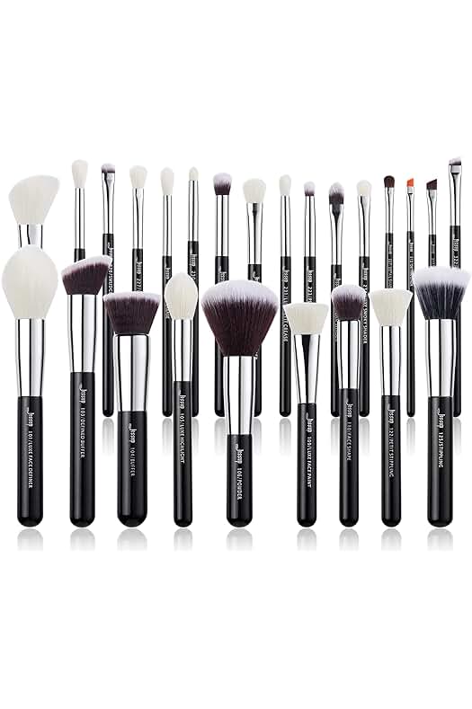 Set de brochas de maquillaje profesional de calidad con pelo sintético natural (negro/plata) - 25pcs.