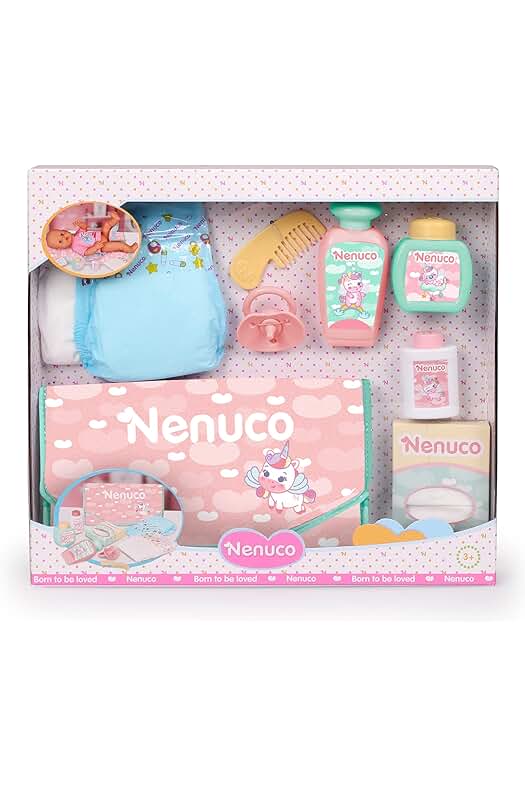 Set de cambio de pañal Nenuco: Juego de juguete con accesorios para muñeco bebé.