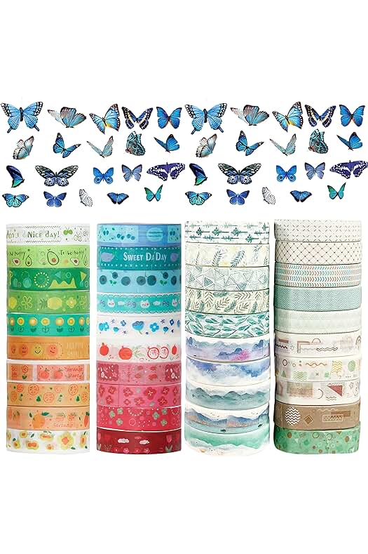 Set de cintas adhesivas decorativas JEASTECH - 40 washi tapes y 40 pegatinas mariposas