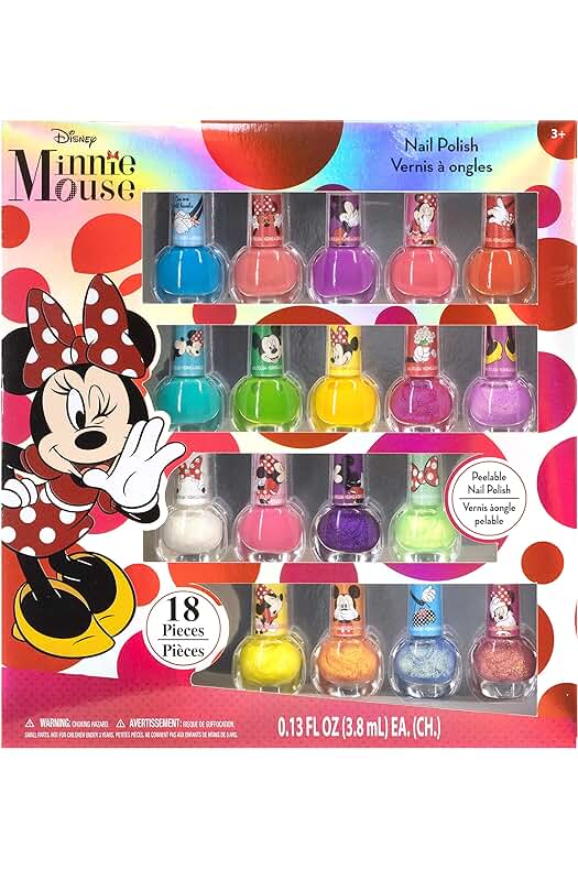 Set de esmalte no tóxico Disney Minnie Mouse para niñas, colores brillantes y duraderos, 18 pzs.