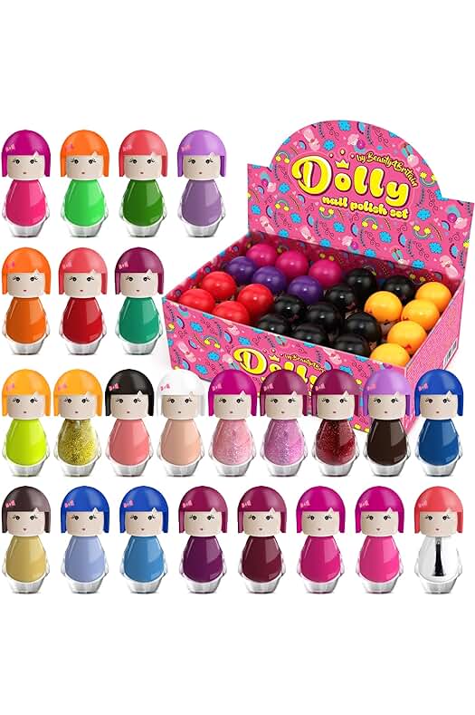 Set de esmaltes de uñas Dolly con 24 colores modernos en forma de muñeca