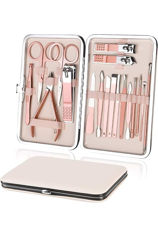 Set de Manicura y Pedicura de URAQT, 18 Piezas de Acero Inoxidable con Caja de Cuero.