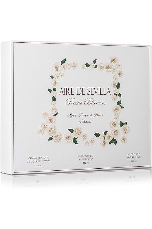 Set de Perfume Mujer Rosas Blancas - Aire de Sevilla: EDT, Crema Hidratante, Gel de Ducha