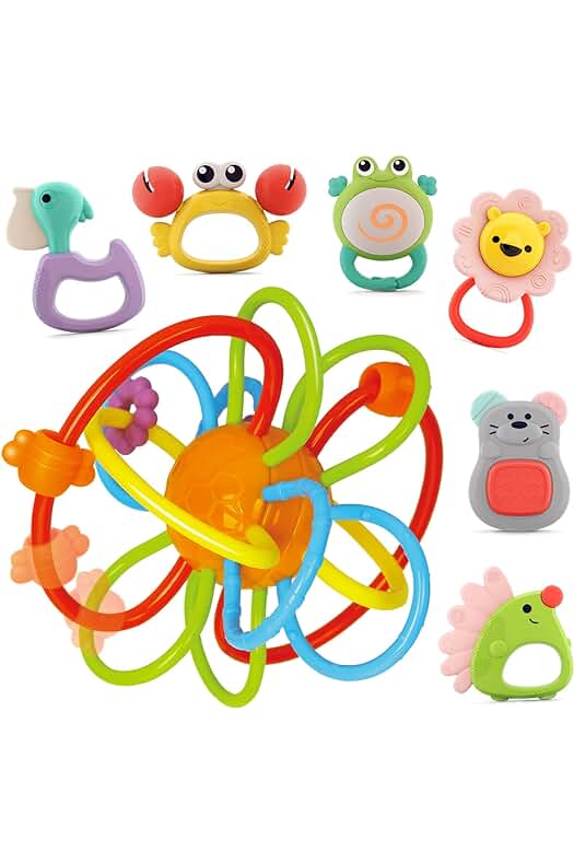 Set de Sonajeros y Mordedores para Bebés – Estimulación Sensorial con Divertidos Animales