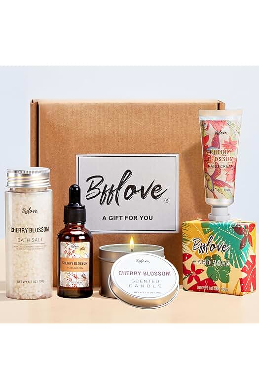 Set de Spa Cereza: Regalo de Cumpleaños para Mujer con Sales, Vela, Aceite, Crema y Jabón