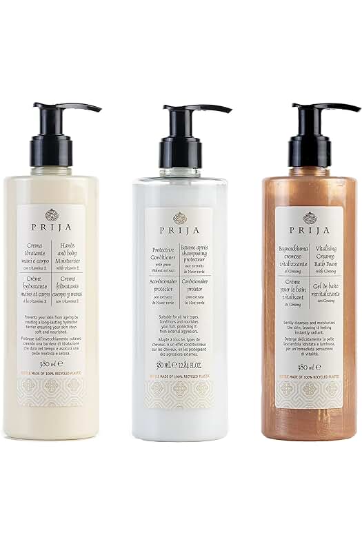 Set de Spa Prija: Crema Hidratante Ginseng, Bálsamo de Nuez Verde y Gel de Baño.