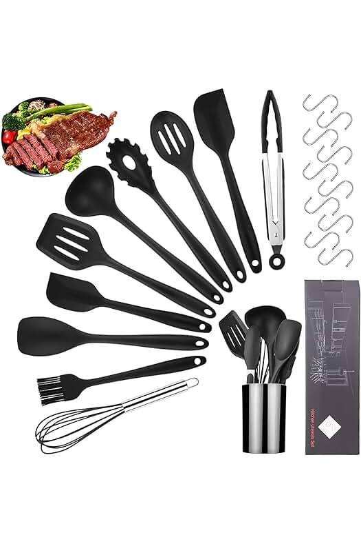 Set de Utensilios de Cocina de Silicona: Herramientas Resistentes al Calor y Antiadherentes, 11 Piezas.