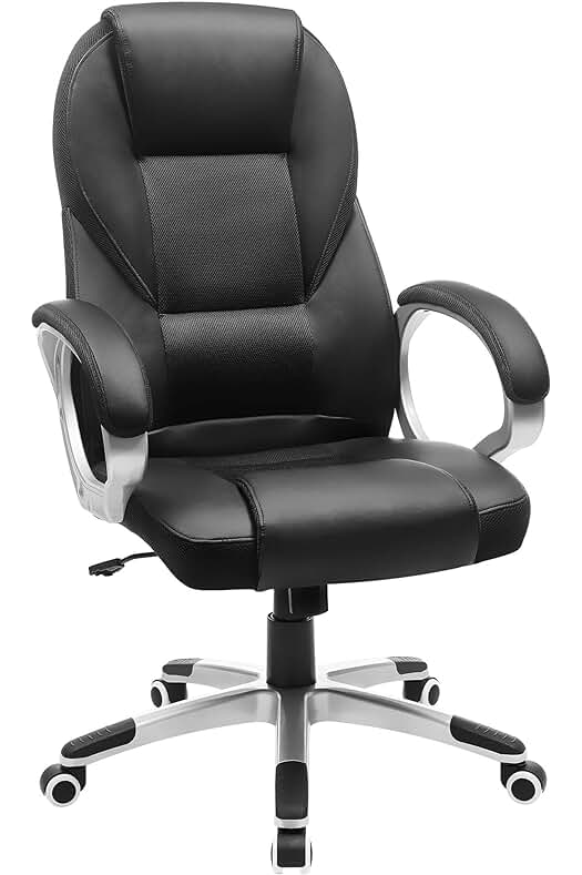 Silla de Oficina Ergonómica SONGMICS OBG22B - Estudio, PU, Ruedas, Negro, 76x66x32.