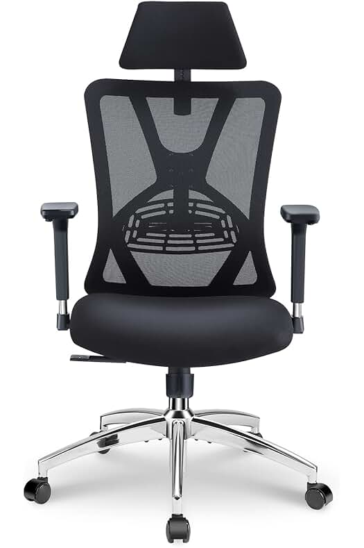 Silla de Oficina Ergonómica Ticova - Respaldo Alto, Soporte Lumbar Ajustable, Reposacabezas y Reposabrazos Metálicos.