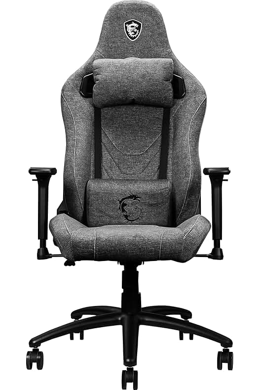Silla gaming MSI MAG CH130 - Tela Gris, Soporte Estilo Carreras, Reclinación 165°, Máx 150kg.