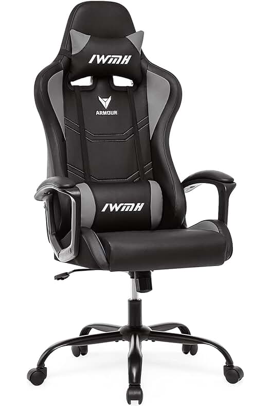 Silla Gaming Profesional IntimaTe WM Heart, Ergonómica, Regulable en Altura, Reposacabeza y Cojín Lumbar (Gris)