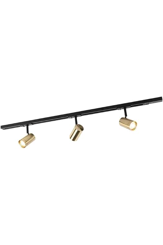 Sistema de riel moderno monofásico con 3 focos negros/oro - JEANA Aluminio Alargada para LED.
