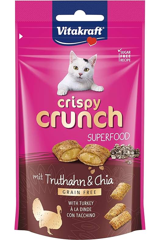 Snacks para gatos: Deliciosas croquetas crujientes con pavo y semillas de chía - 60g.