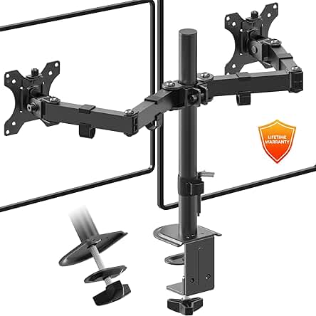Soporte Ergonómico para Dos Monitores: Ajustable en Altura, Inclinación, Giro y Rotación - Peso Máximo 9KG