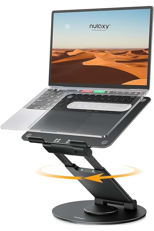 Soporte ergonómico para laptop con diseño giratorio de 360 grados para MacBook, color negro.