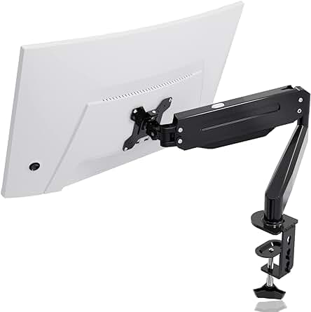 Soporte ergonómico para monitor de escritorio para pantallas de 17-27 pulgadas, ajustable y giratorio.