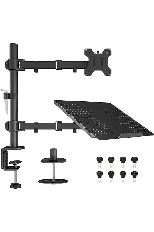 Soporte Ergonómico para Monitor y Portátil de 13-27 Pulgadas, Inclinable y Giratorio