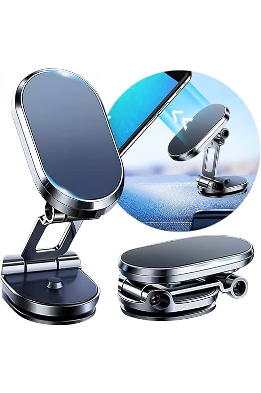Soporte magnético para teléfono de coche, plegable y giratorio de 720° (plata)