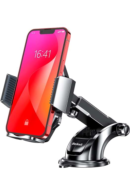 Soporte Móvil Coche Beikell: Ventosa Fuerte y Brazo Ajustable para Phone 14/13, 360° de Giro.