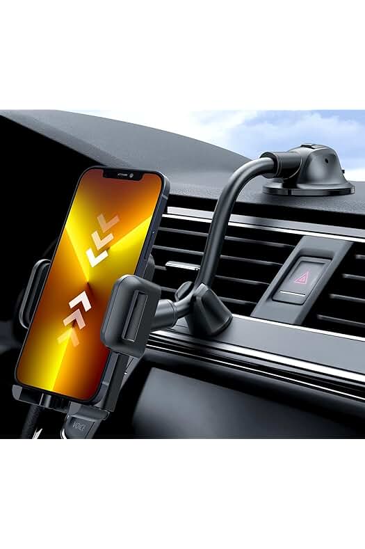 Soporte móvil para coche con ventosa y fácil liberación, ajustable 360° para iPhone y Huawei.