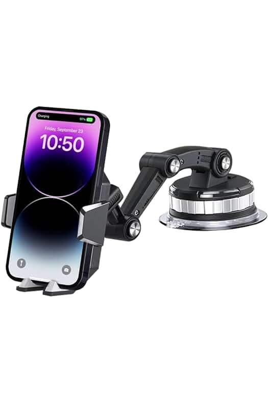 Soporte para teléfono móvil de coche con ventosa grande y ajustable para salpicadero y parabrisas.