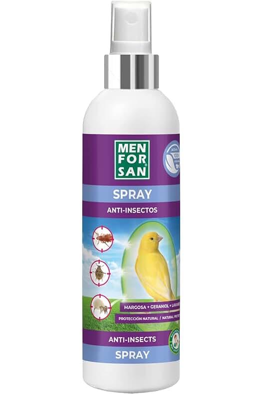 Spray Anti-Insectos para Aves MENFORSAN, Protección Eficaz contra Insectos en tu Pájaro, 250 ml