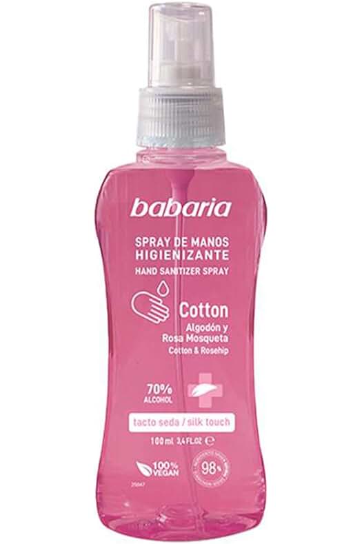 Spray Hidroalcohólico de Manos Babaria - Fórmula Suave con Algodón y Rosa Mosqueta - 100 ml.