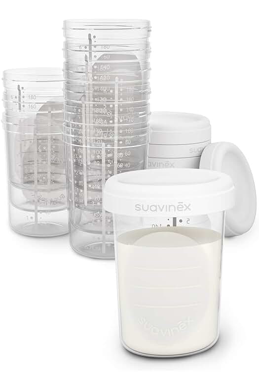 Suavinex, Tarritos de Almacenamiento para Leche Materna. 10 unidades sin BPA. Herméticos y Anti-Fugas.