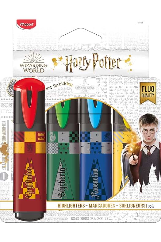 Subrayadores de Harry Potter - Pack de 4 Subrayadores con Diseño Lúdico - Punta Biselada