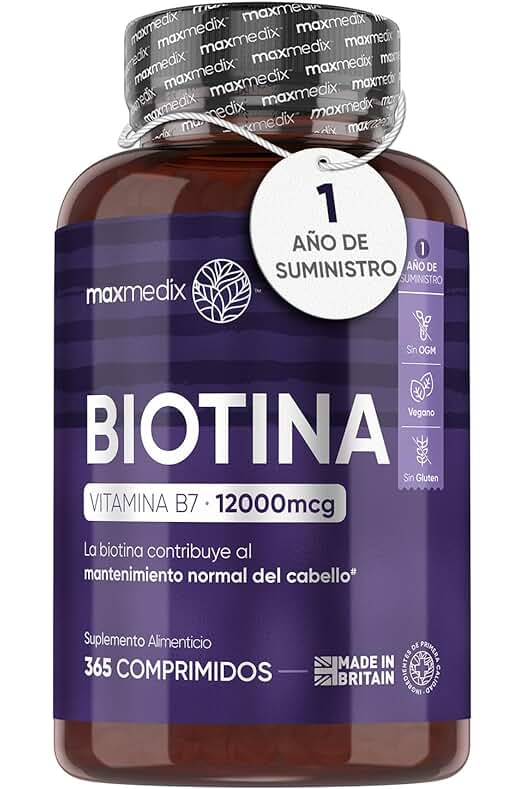 Suplemento de Biotina 12000 mcg - Promueve el crecimiento de cabello, piel y uñas saludables.